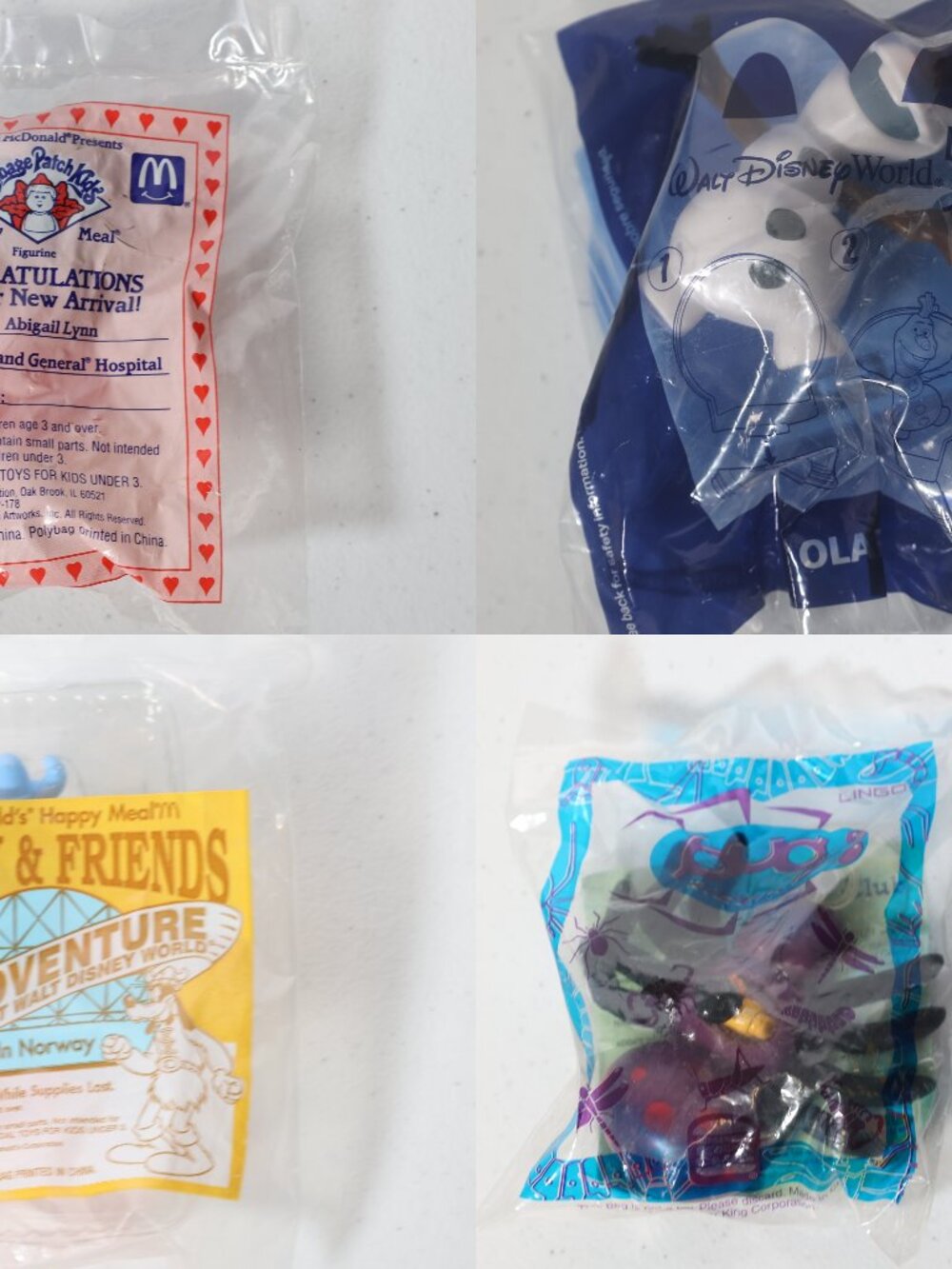 Lot of 4 Toys Mcdonald's Burger King Goofy Cabbage Patch Olaf Disney